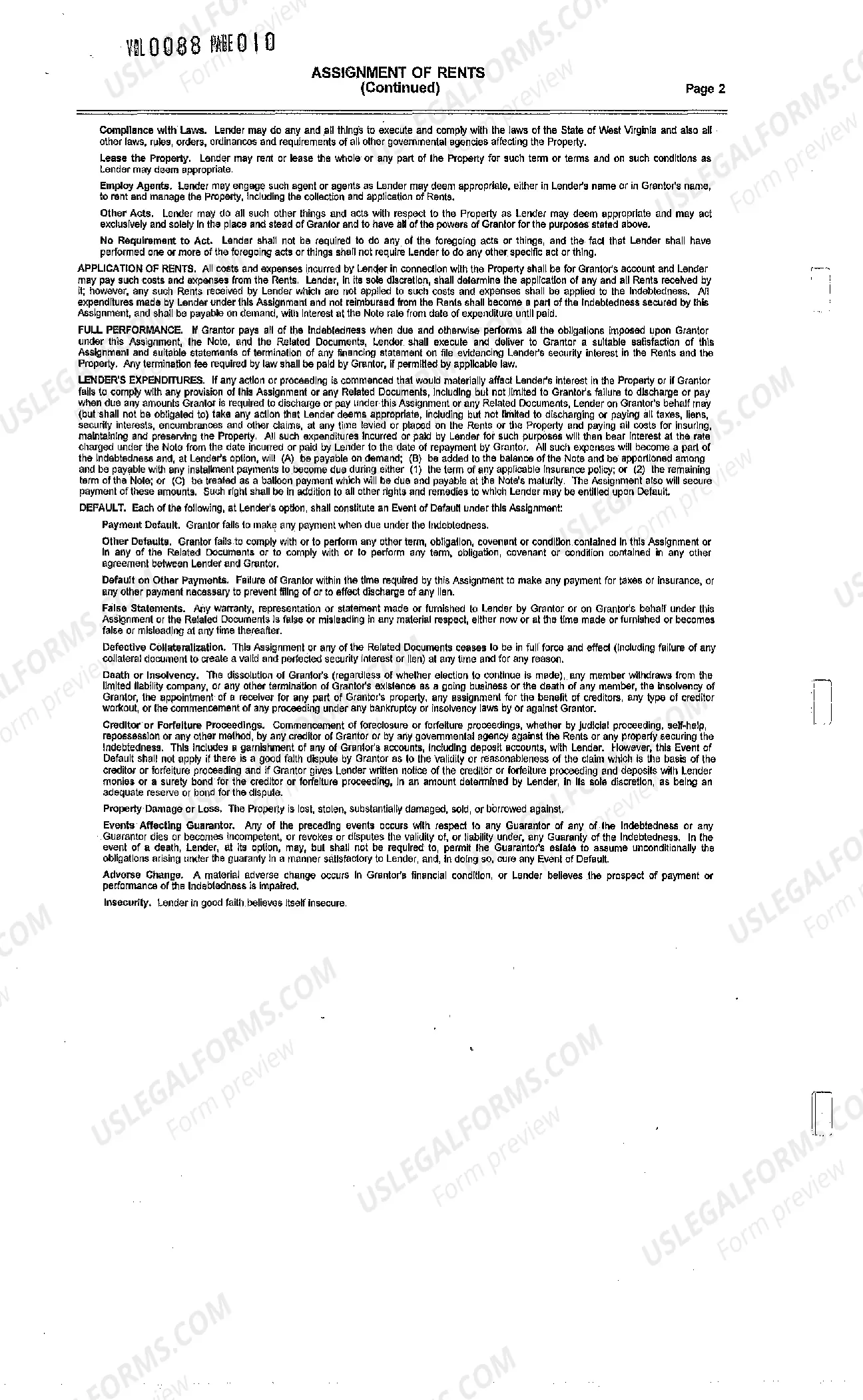 Preview Assignment of Rents