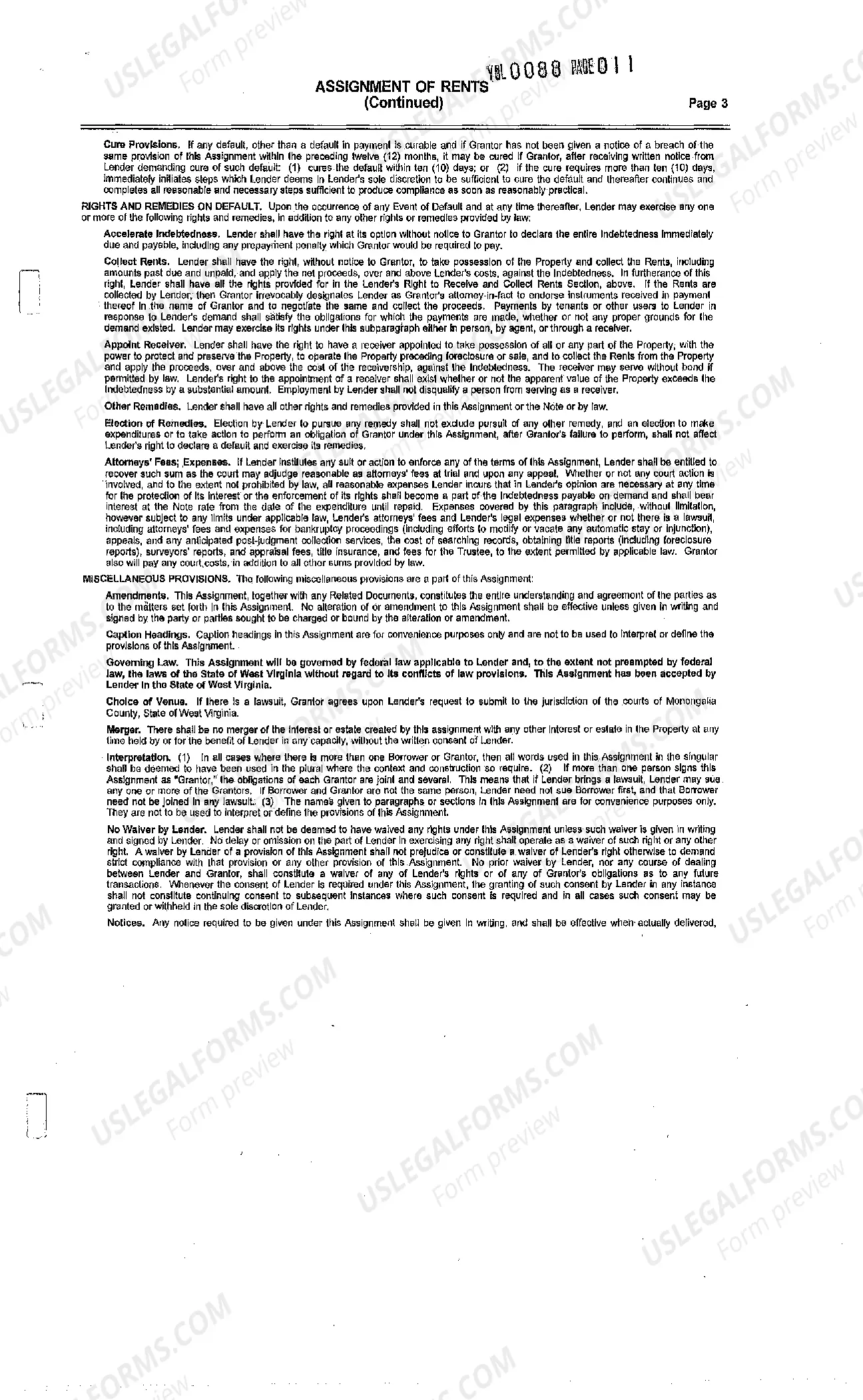 Preview Assignment of Rents