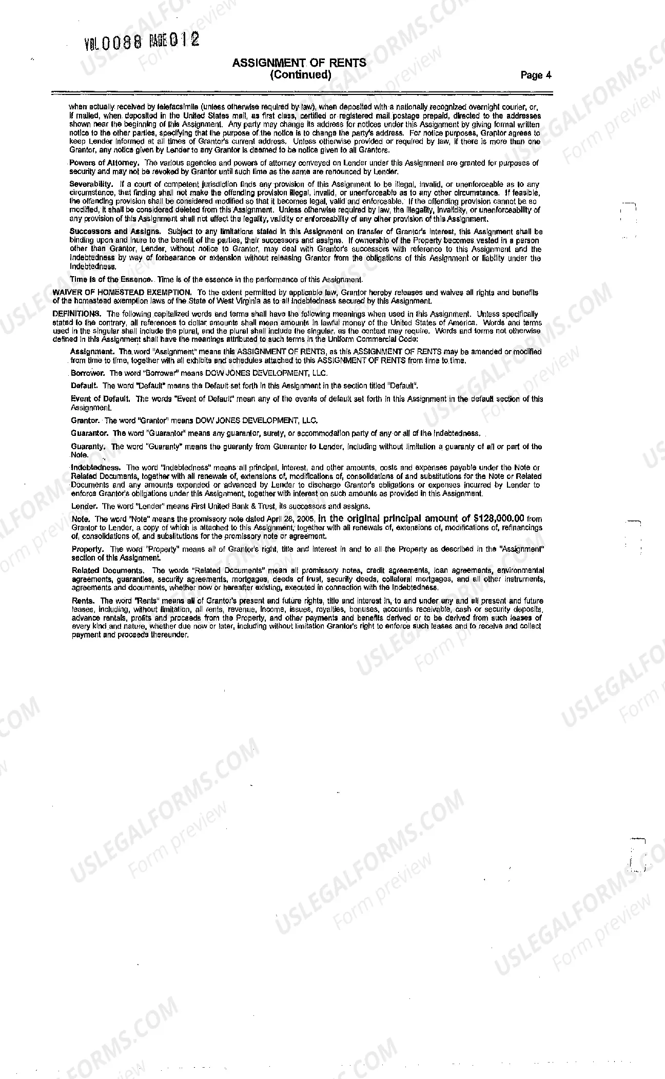 Preview Assignment of Rents