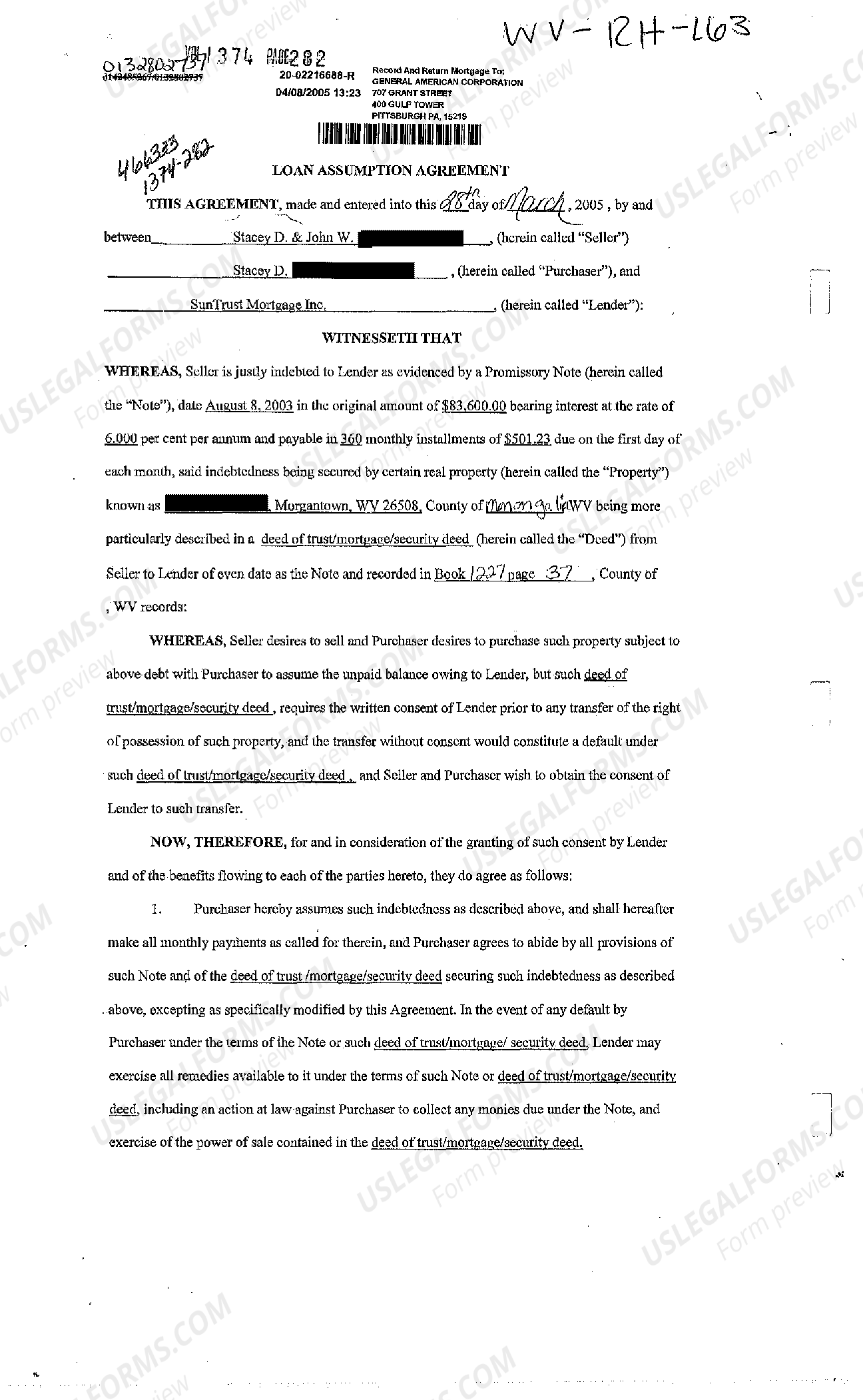 West Virginia Loan Assumption Agreement US Legal Forms