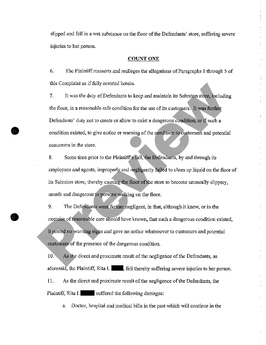Preview A02 Complaint for Slip and Fall in Grocery Store