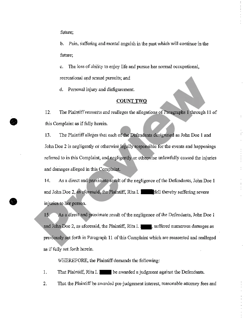 Preview A02 Complaint for Slip and Fall in Grocery Store