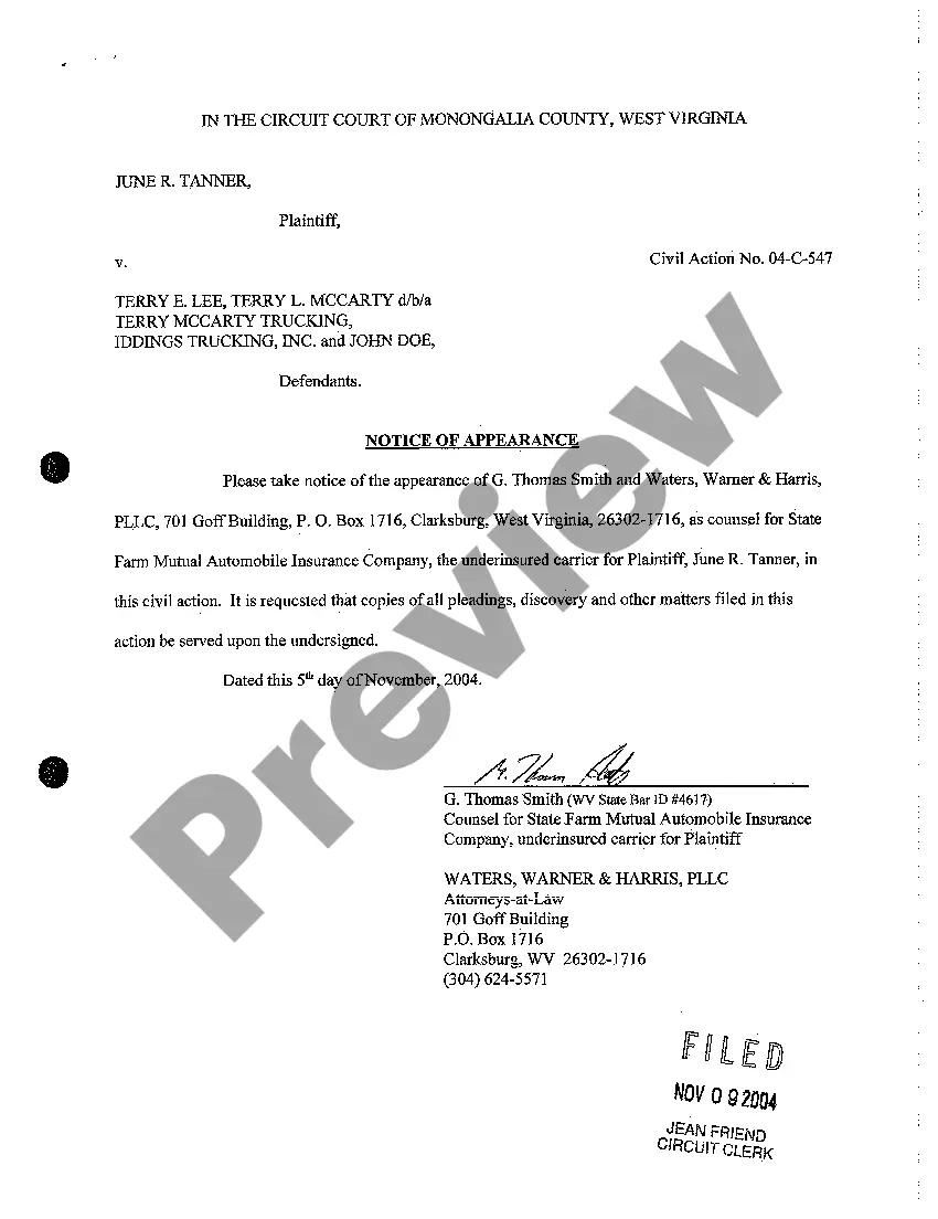 Preview A04 Notice of Appearance for Defendant