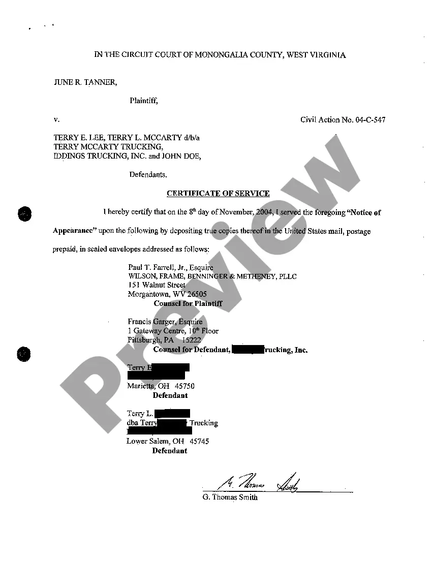 Preview A04 Notice of Appearance for Defendant