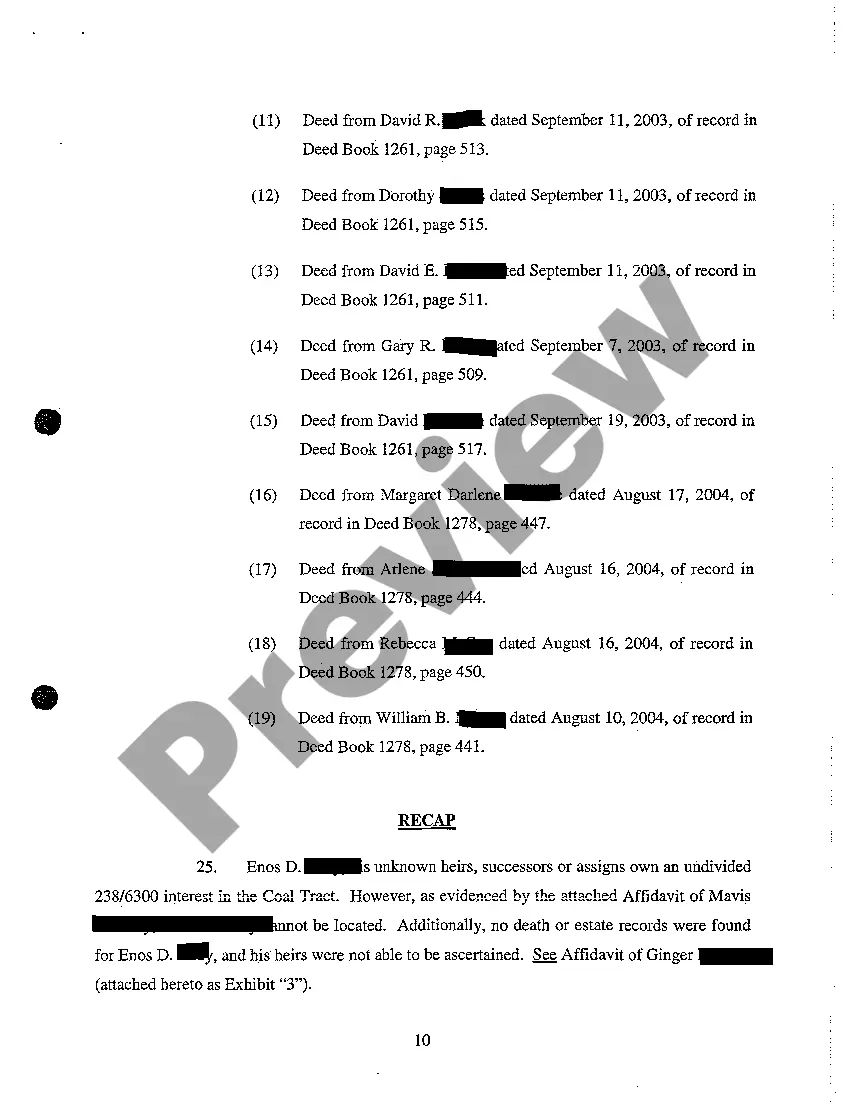 Preview A02 Complaint to Quiet Title and Partition Real Estate Complexly Divided by Coal Company