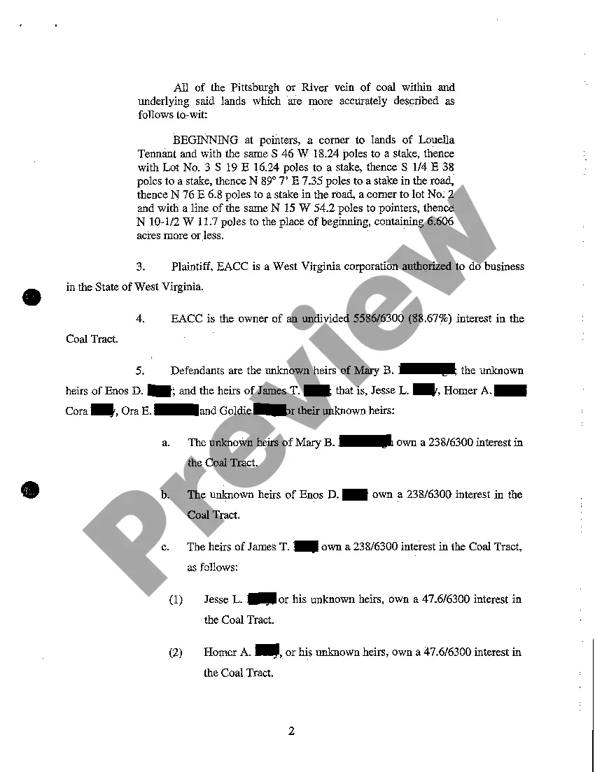 Preview A02 Complaint to Quiet Title and Partition Real Estate Complexly Divided by Coal Company