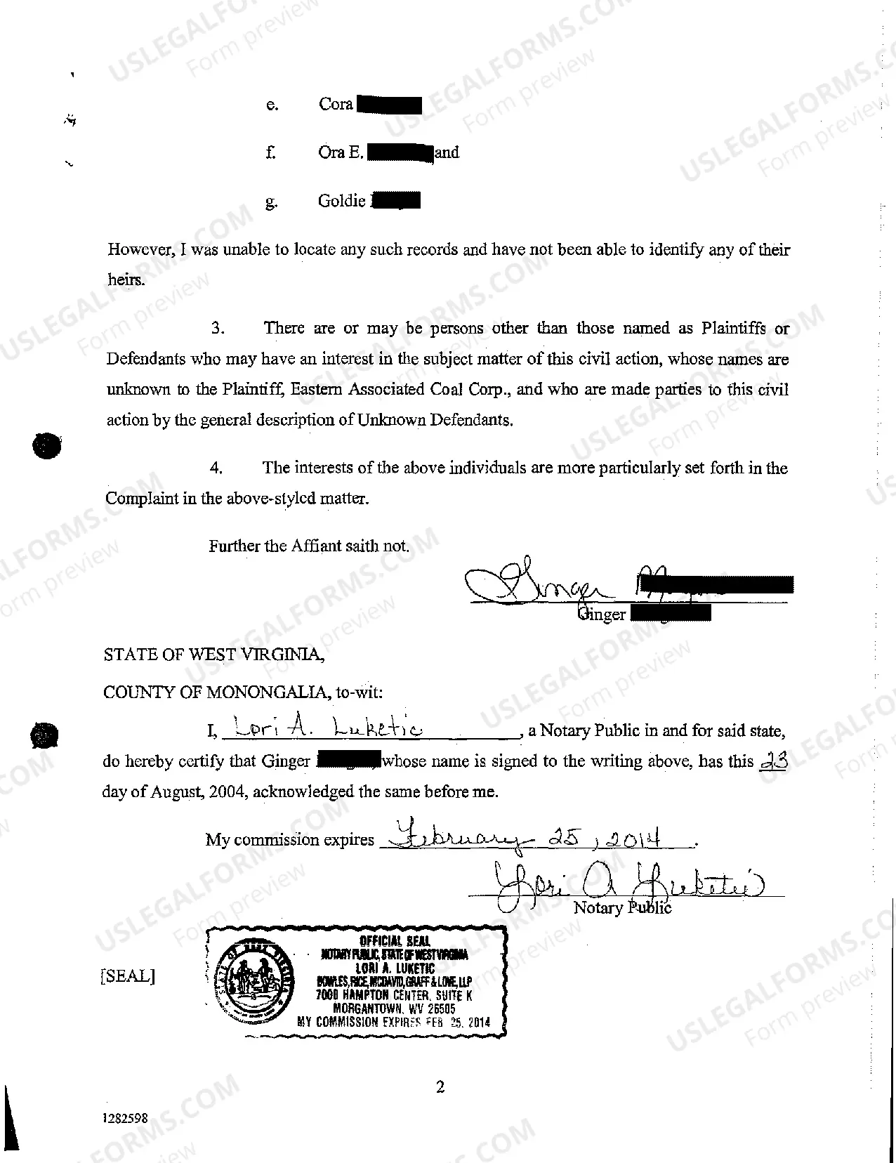 Preview A04 Affidavit of Legal Assistant Charged with Locating the Heirs with Interest in Subject Property