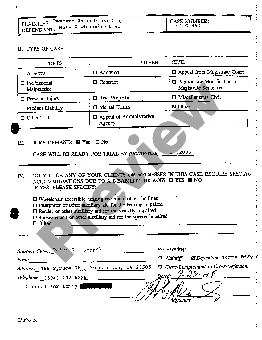 Preview A01 Civil Case Information Statement
