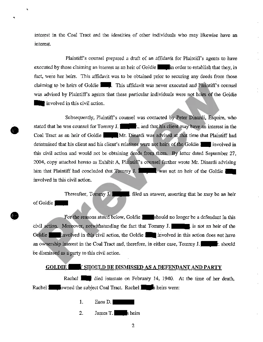 Preview A14 Memorandum In Support of Plaintiff's Motion to Dismiss Some Defendants and Parties