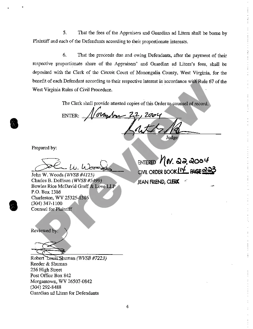 Get A22 Order Appointing Appraisers to Determine Money Each Owner Defendant Should be Paid for Their Interest in Subject Property Preview A22 Order Appointing Appraisers to Determine Money Each Owner Defendant Should be Paid for Their Interest in Subject Property