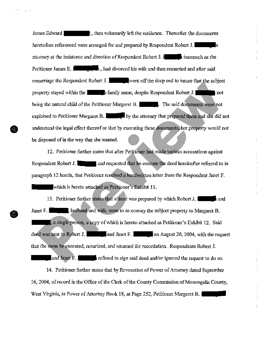 Preview A02 Petition to Void and Set Aside Deeds and Cloud On Title