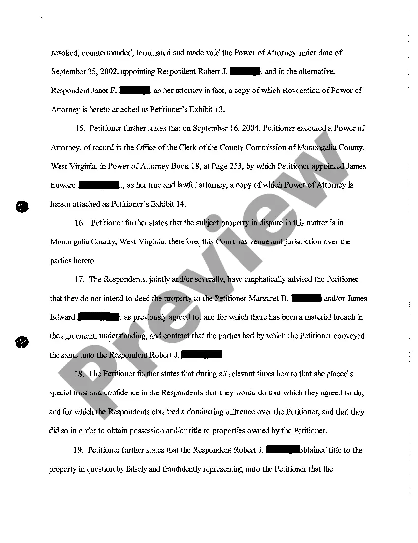 Preview A02 Petition to Void and Set Aside Deeds and Cloud On Title