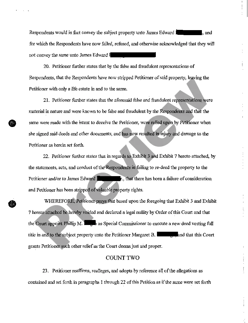 Preview A02 Petition to Void and Set Aside Deeds and Cloud On Title