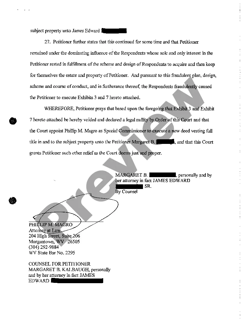 Preview A02 Petition to Void and Set Aside Deeds and Cloud On Title