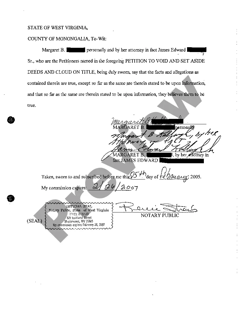 Preview A02 Petition to Void and Set Aside Deeds and Cloud On Title