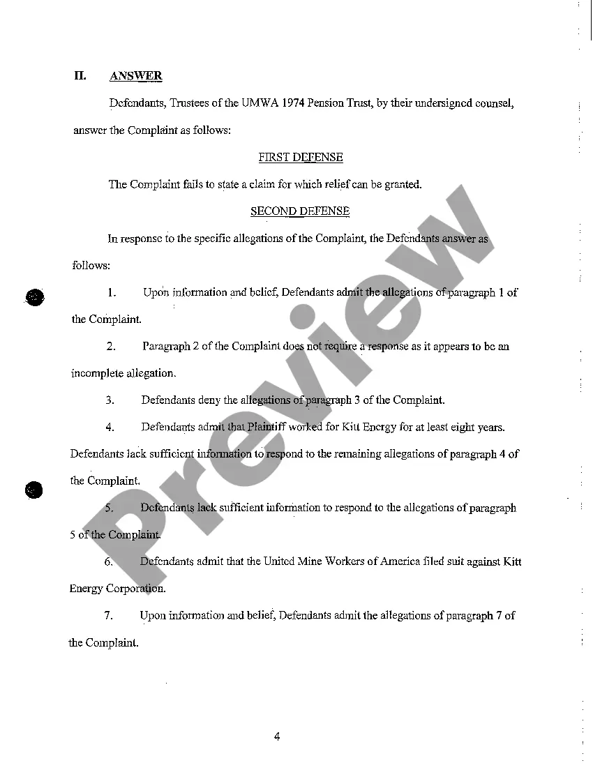 Preview Defendants Motion To Dismiss and Answer