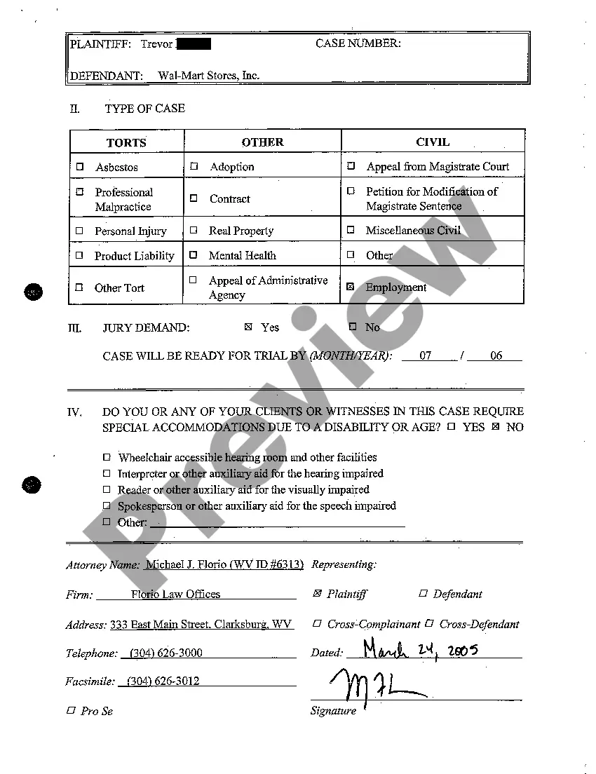 Preview A01 Civil Case Information Statement