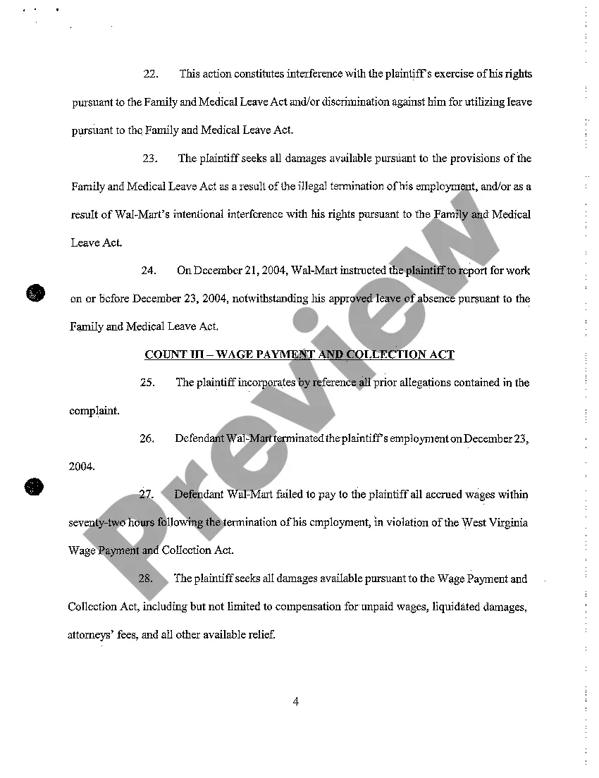 Preview A03 Complaint for Wrongful Termination and Wage Payment and Collection