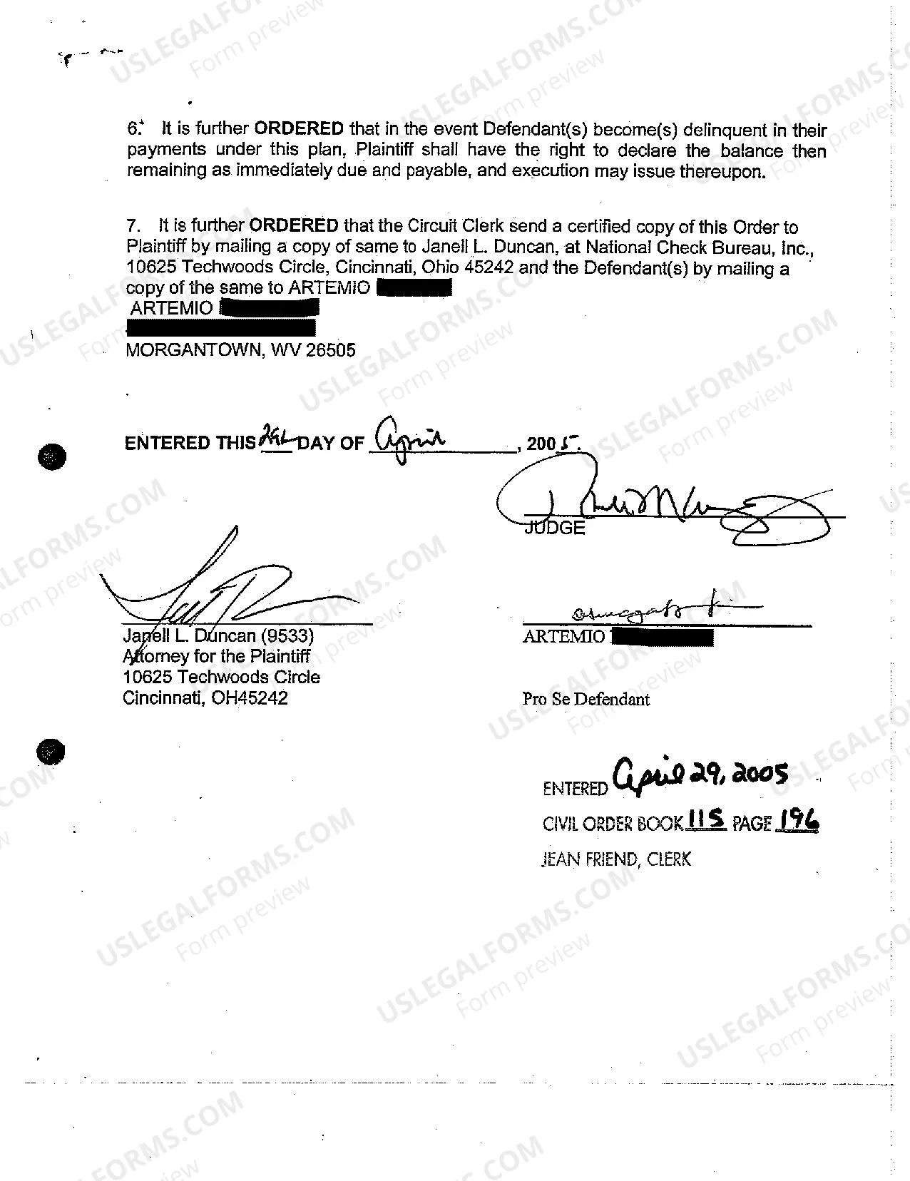 Preview A05 Agreed Judgment Order that Defendant Make Payments