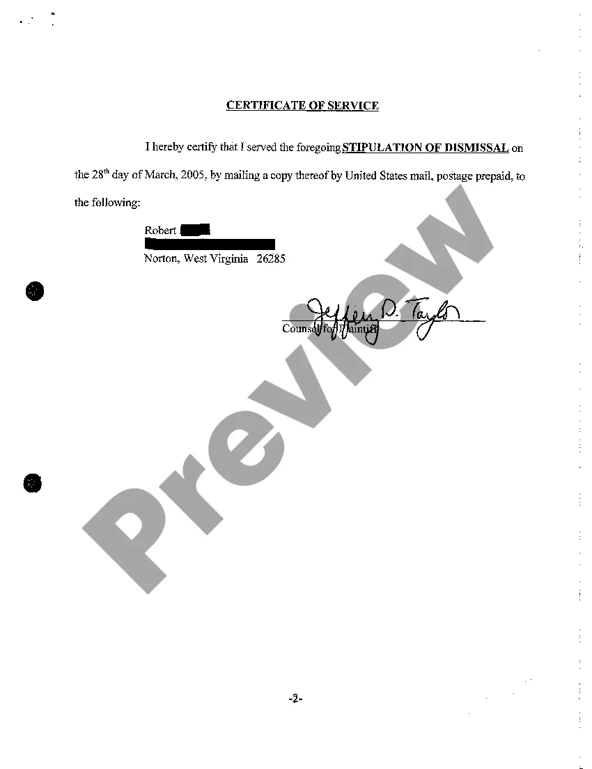 Preview A05 Stipulation of Dismissal without Prejudice Due to Settlement