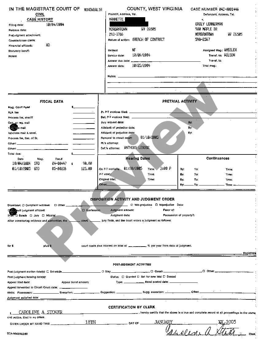 Preview A01 Civil Case Information Statement