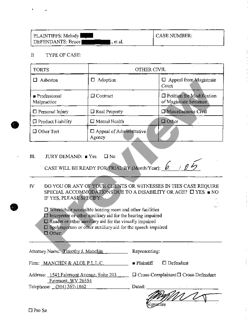 Preview A01 Civil Case Information Statement