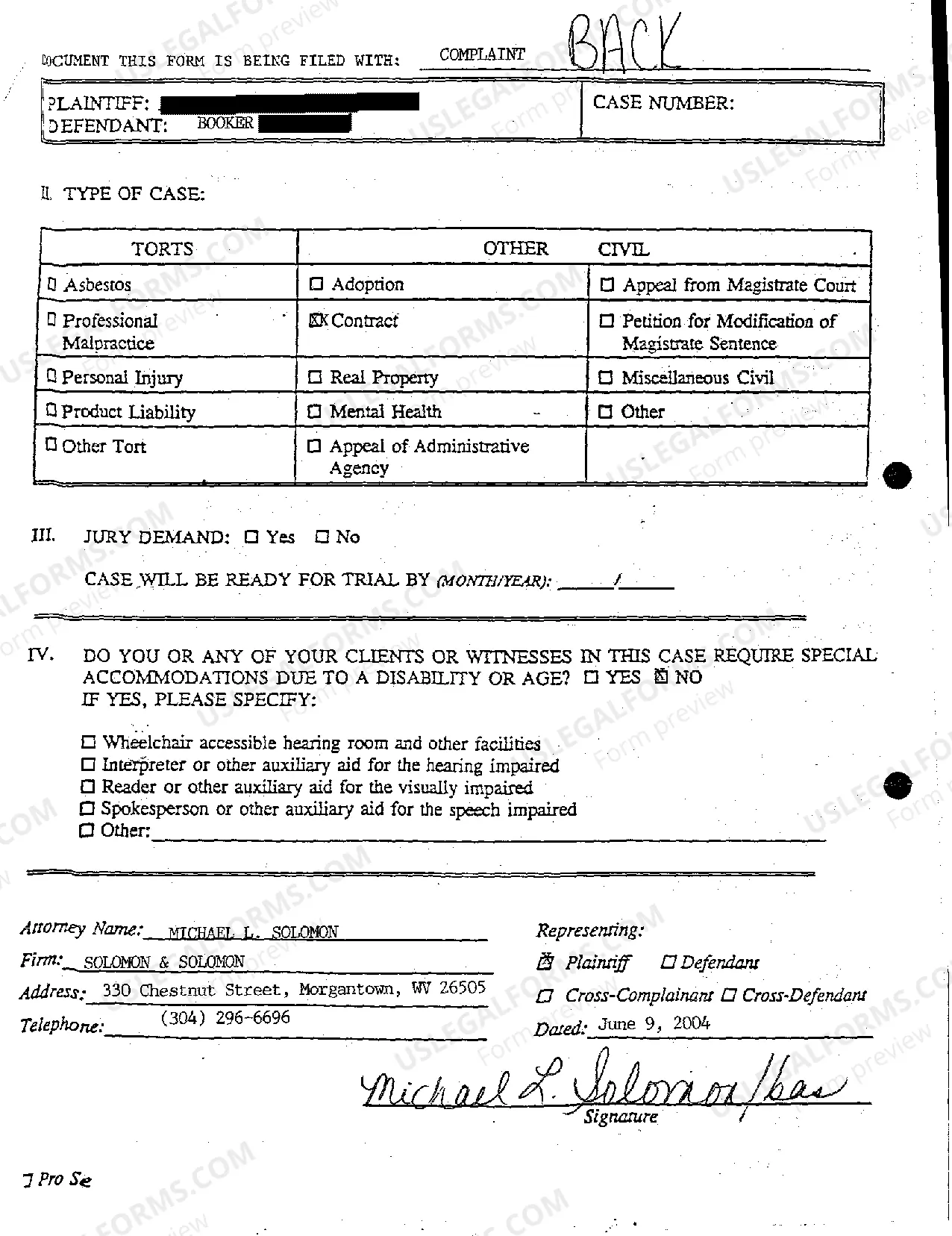 Preview A01 Civil Case Information Statement