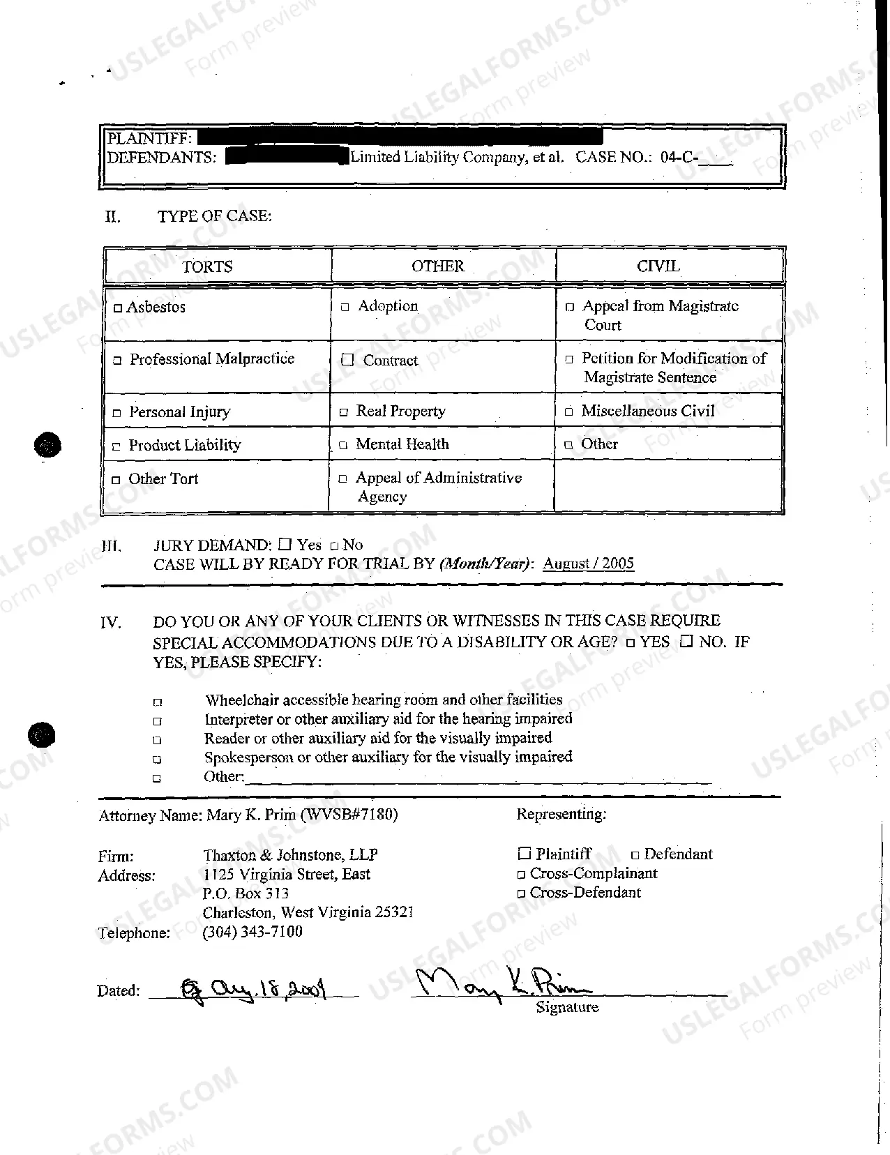 Preview A01 Civil Case Information Statement