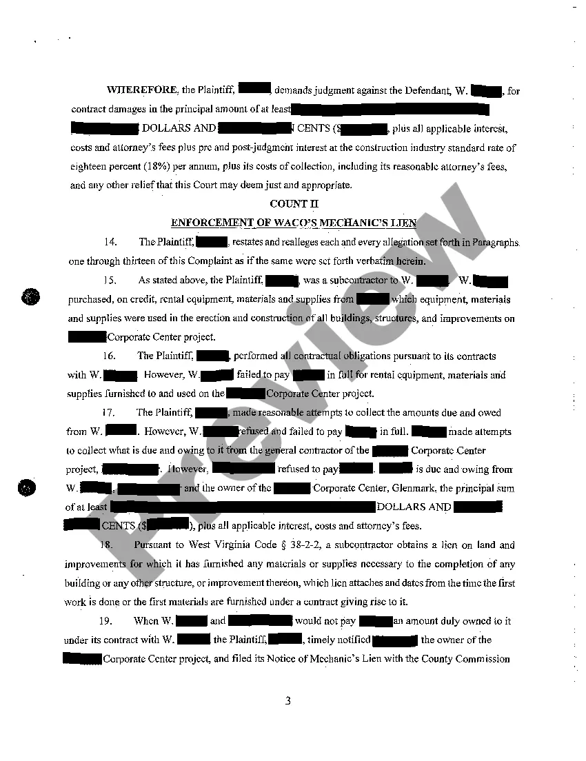 Get A02 Compliant for Enforcement of Mechanic's Lien, Breach of Contract and Unjust Enrichment Preview A02 Compliant for Enforcement of Mechanic's Lien, Breach of Contract and Unjust Enrichment