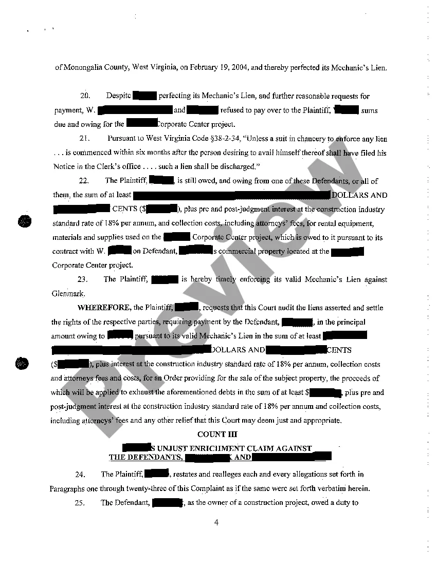 Get A02 Compliant for Enforcement of Mechanic's Lien, Breach of Contract and Unjust Enrichment Preview A02 Compliant for Enforcement of Mechanic's Lien, Breach of Contract and Unjust Enrichment