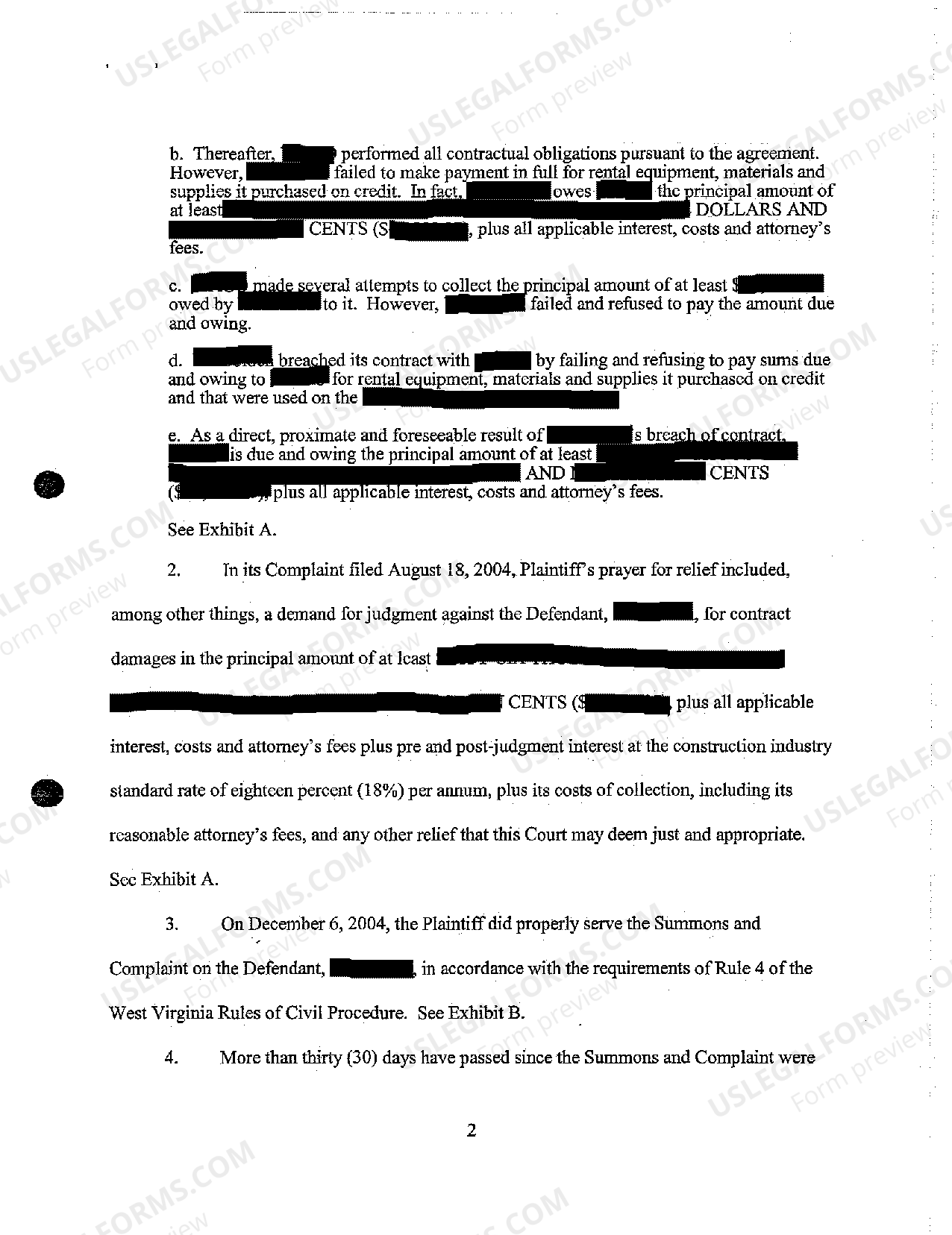 West Virginia Motion for Default Judgment Against Defendant US Legal