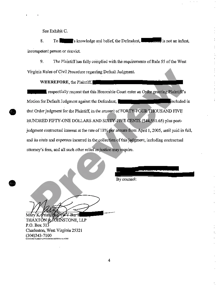 Preview A04 Motion for Default Judgment Against Defendant