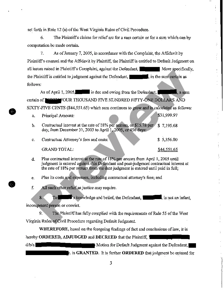 Preview A05 Default Judgment Order in Favor of Plaintiff