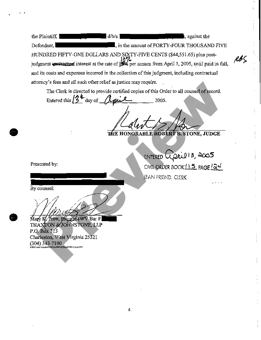 Preview A05 Default Judgment Order in Favor of Plaintiff