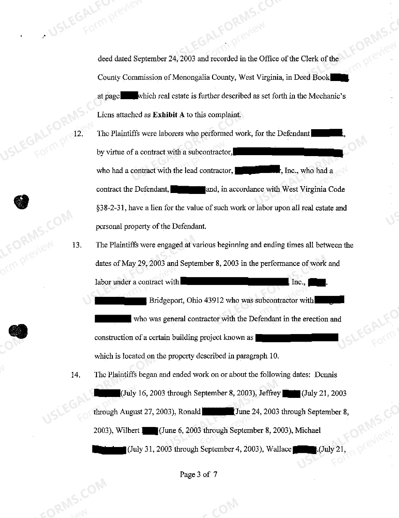 Preview A01 Complaint on Mechanic's Liens regarding Enforcement