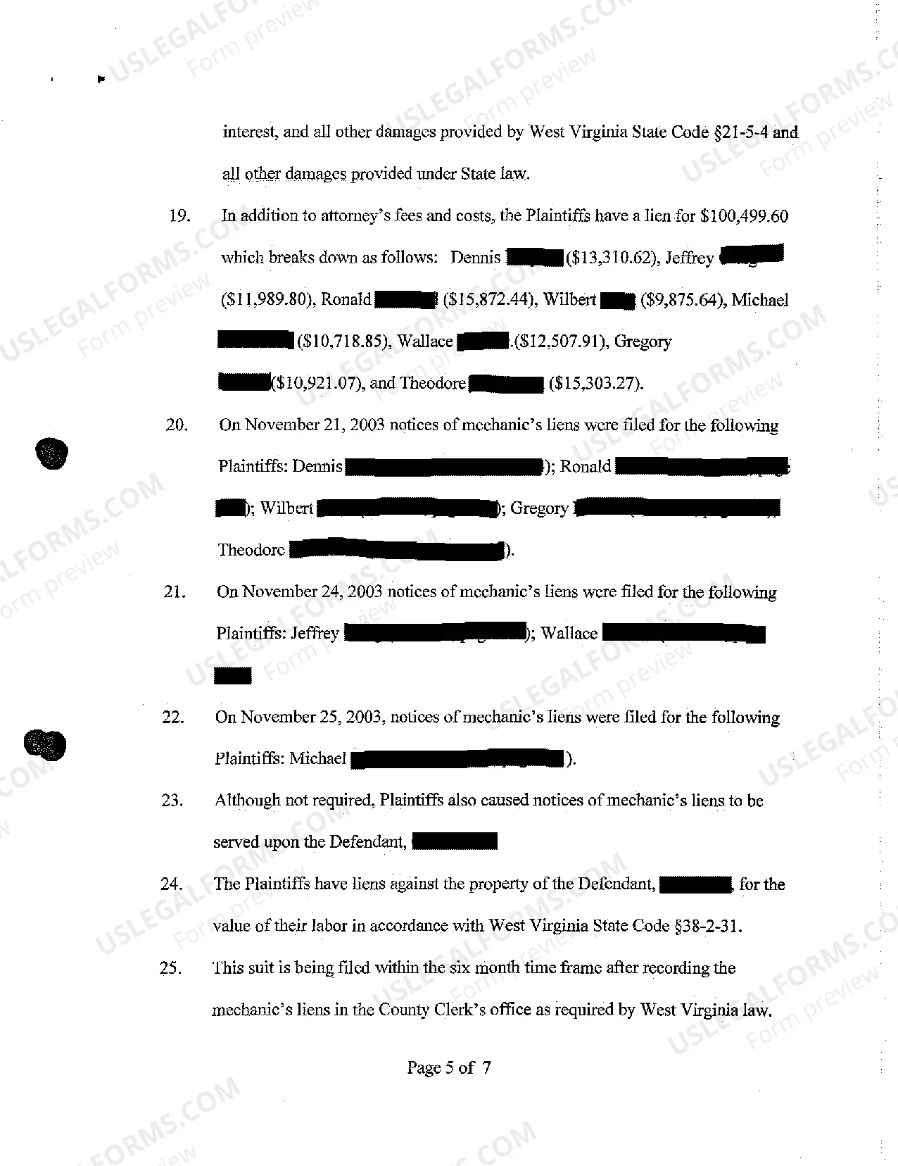 Preview A01 Complaint on Mechanic's Liens regarding Enforcement