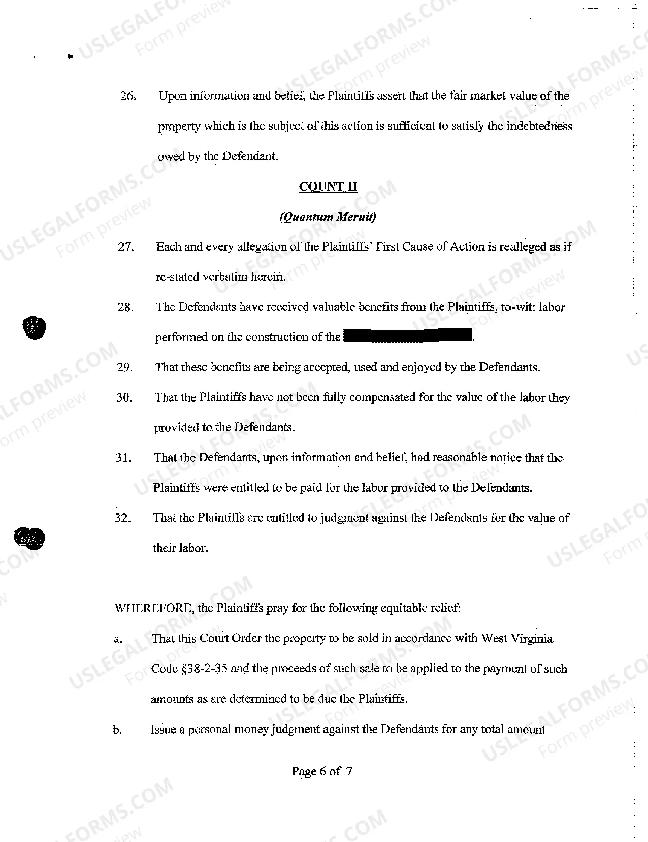 Preview A01 Complaint on Mechanic's Liens regarding Enforcement