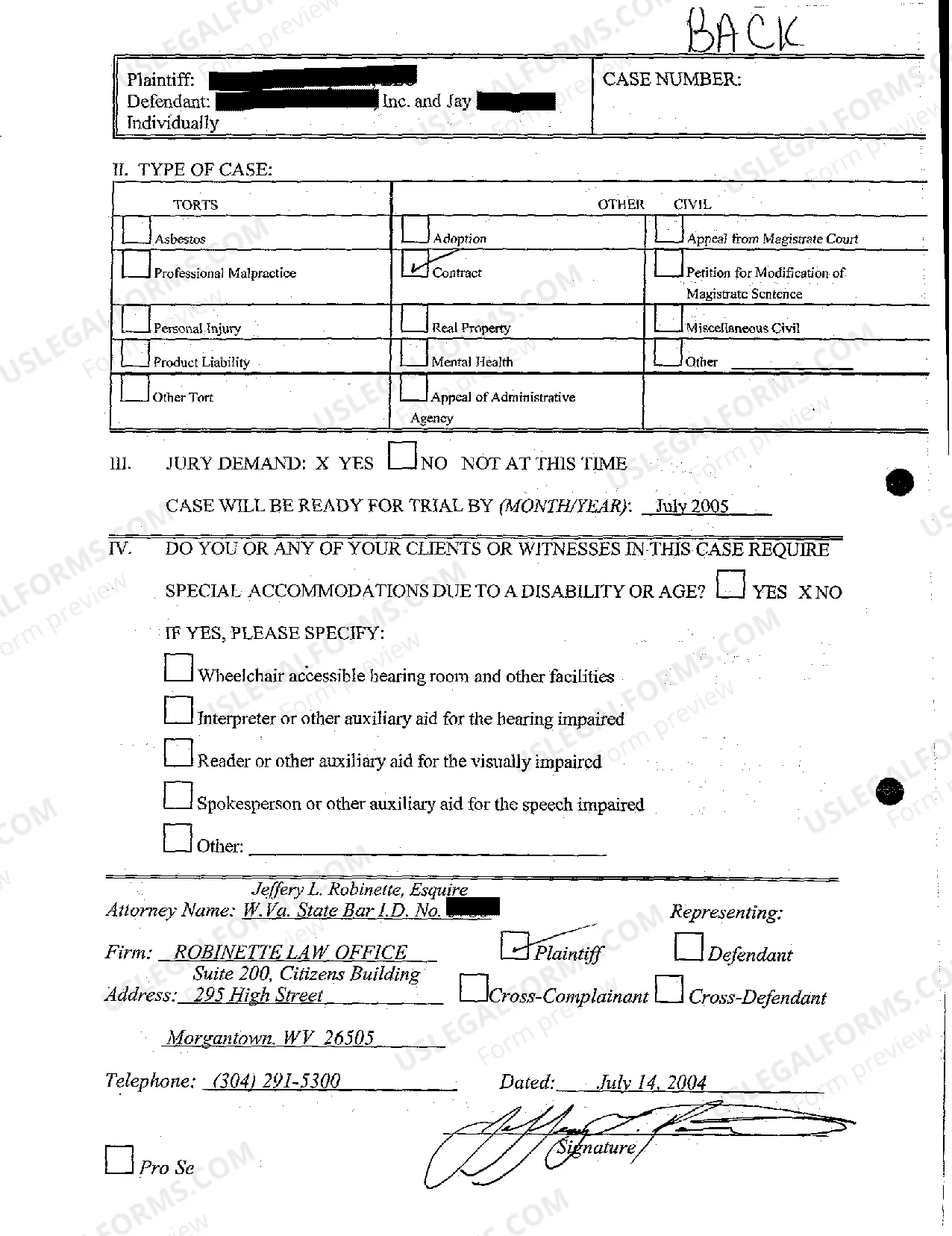 Preview A01 Civil Case Information Statement