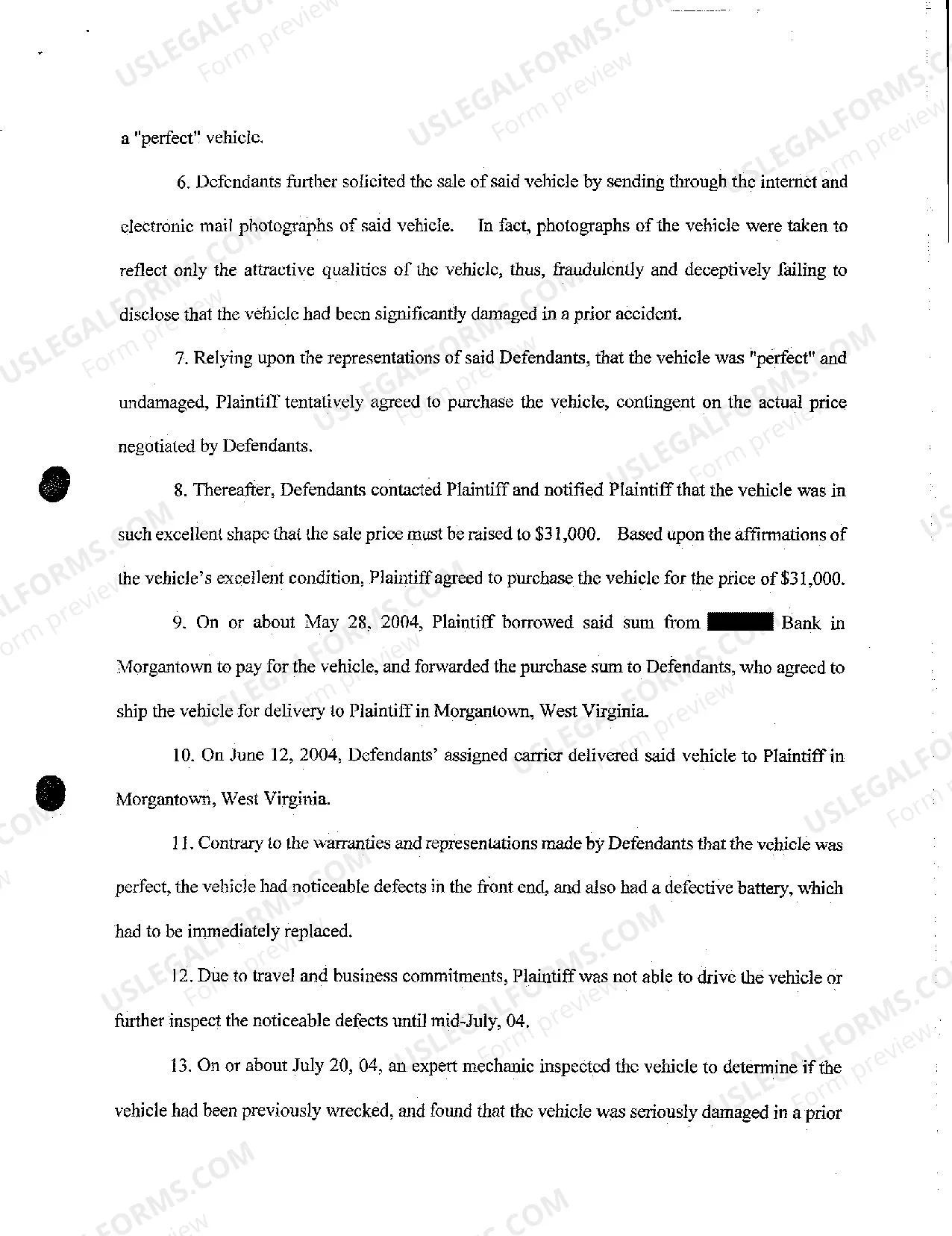 Preview A02 Compliant for Breach of Warranty and Misrepresentation