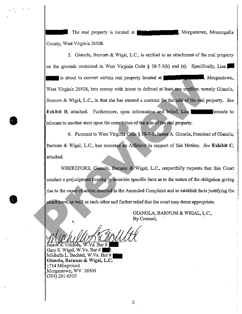 Preview A05 Motion for Prejudgment Attachment of Real Property