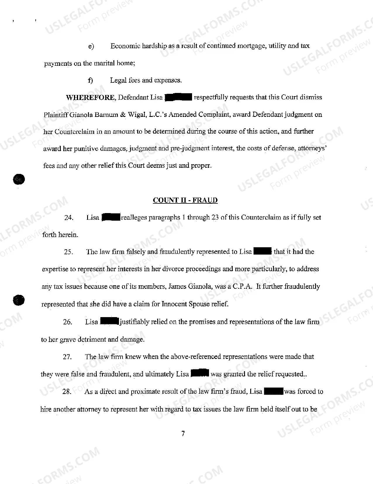 Preview A07 Defendant's Answer to Amended Complaint and Counterclaim