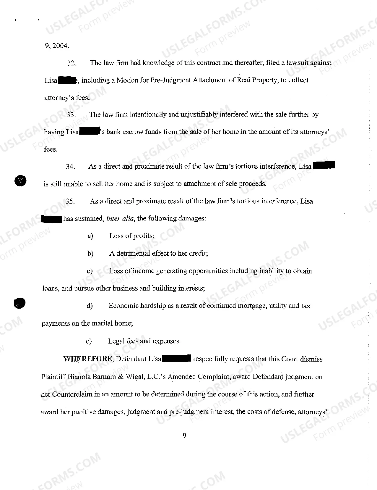 Preview A07 Defendant's Answer to Amended Complaint and Counterclaim