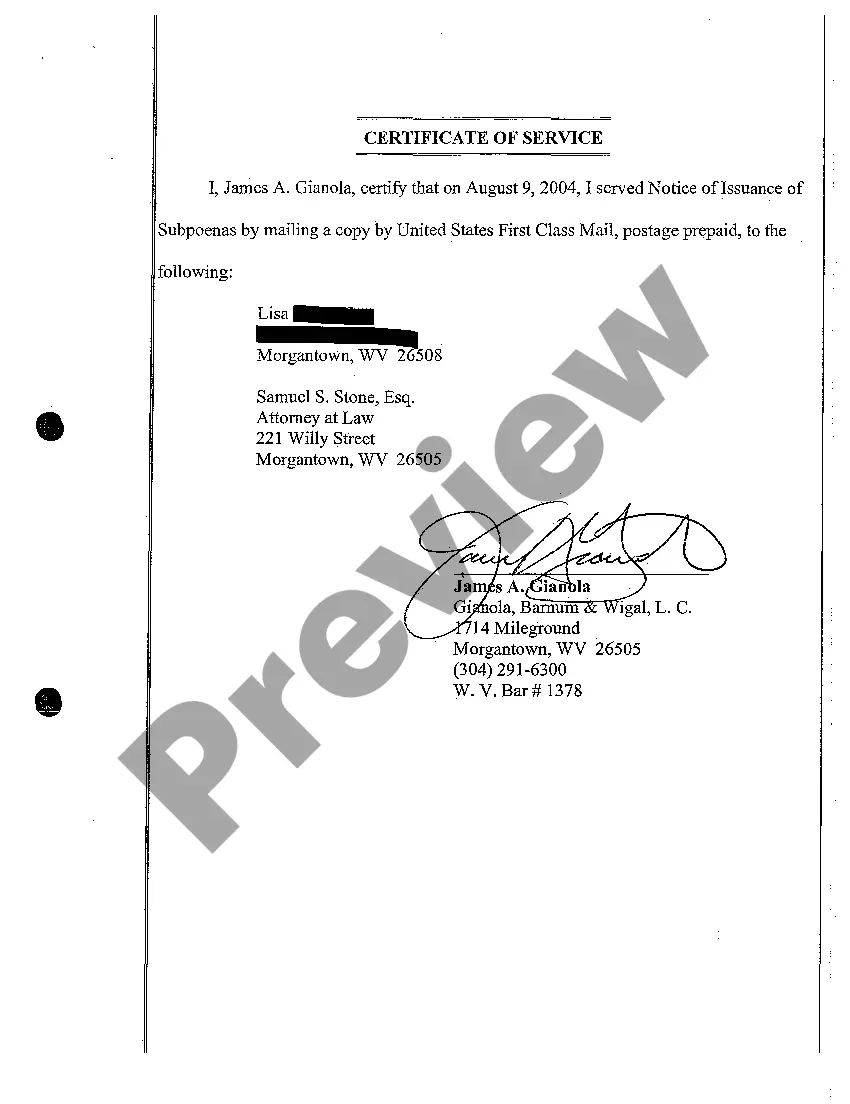 Get A09 Notice of Issuance of Subpoenas Preview A09 Notice of Issuance of Subpoenas