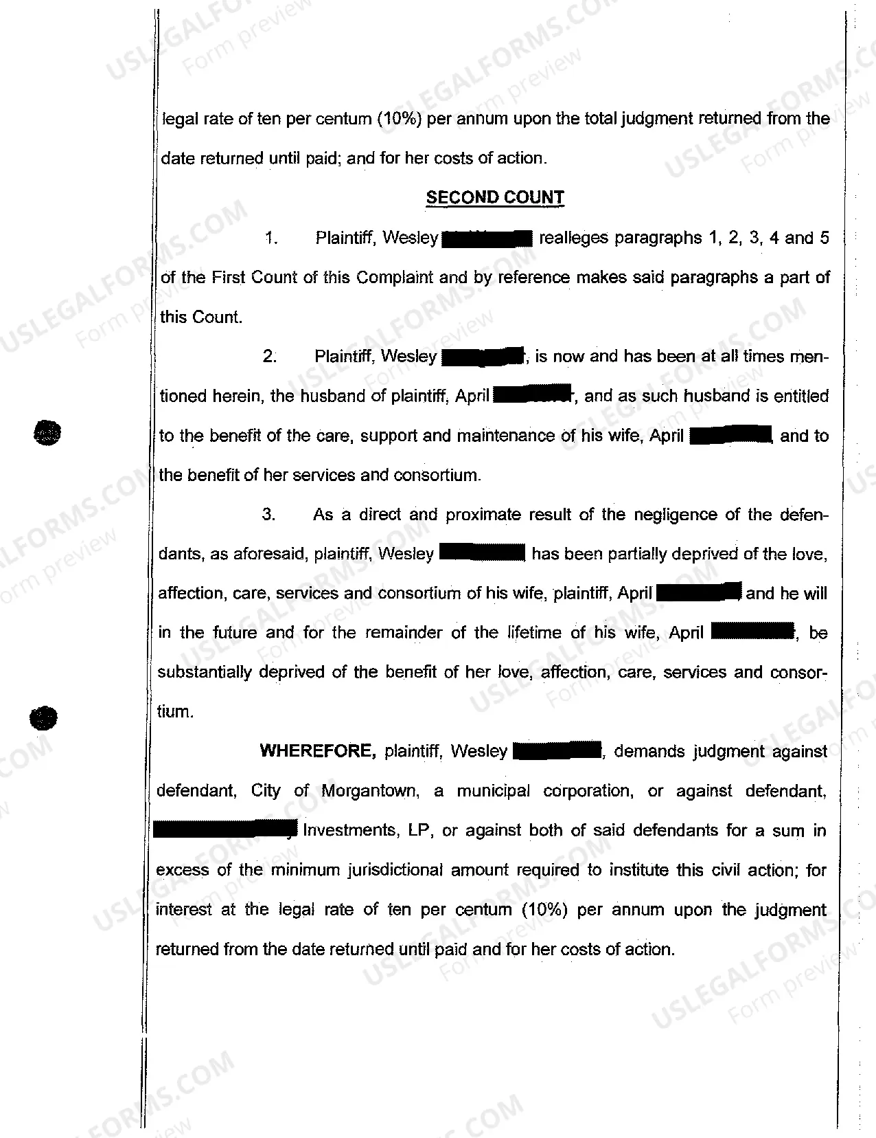 Preview A01 Complaint for Personal Injury Fall on Sidewalk