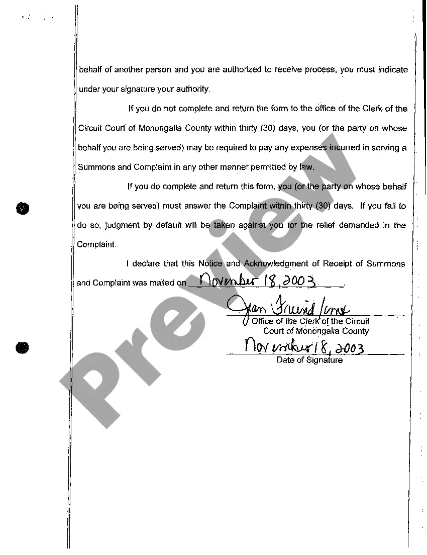 Preview A05 Notice of Summons and Complaint