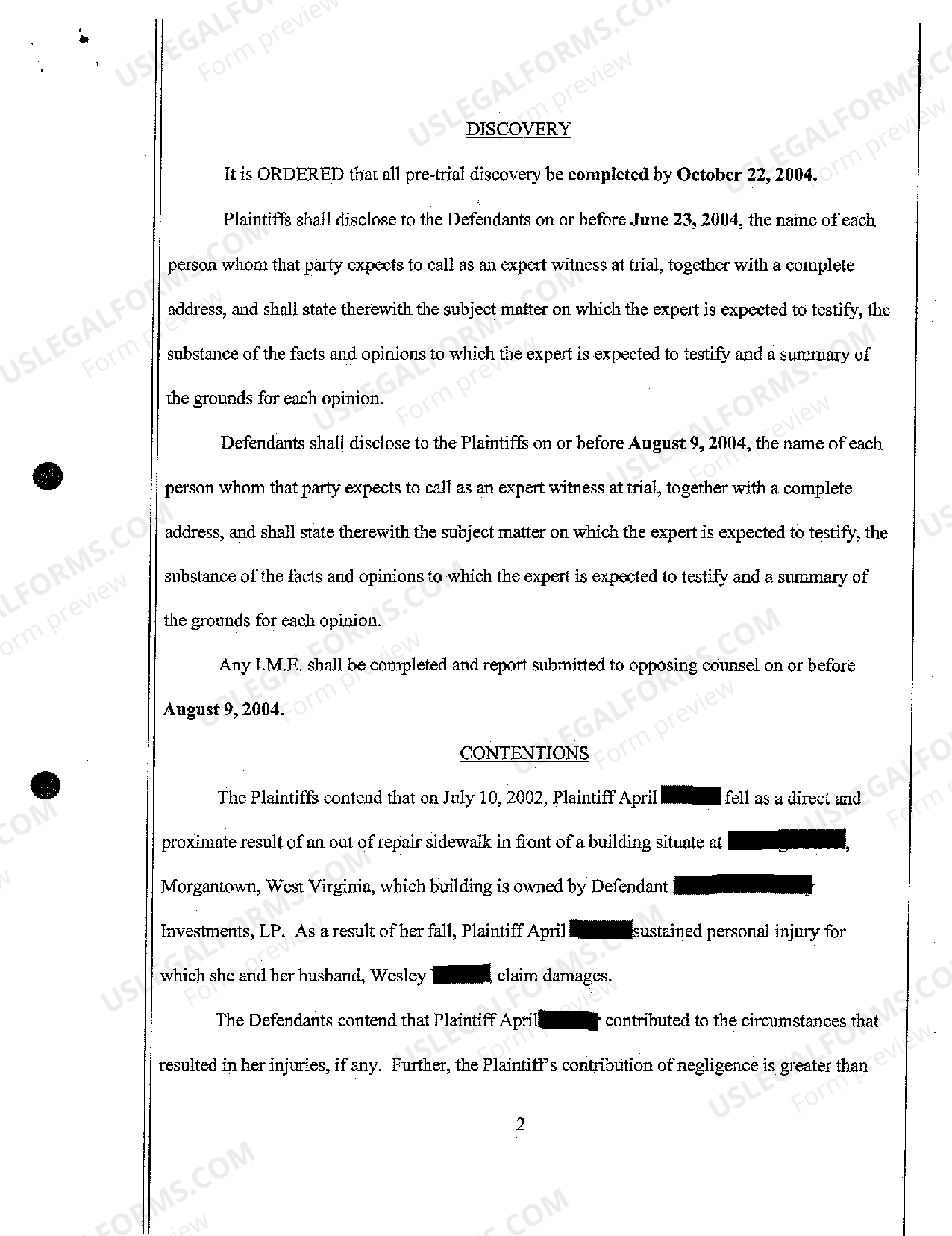 West Virginia Pretrial Scheduling Order US Legal Forms