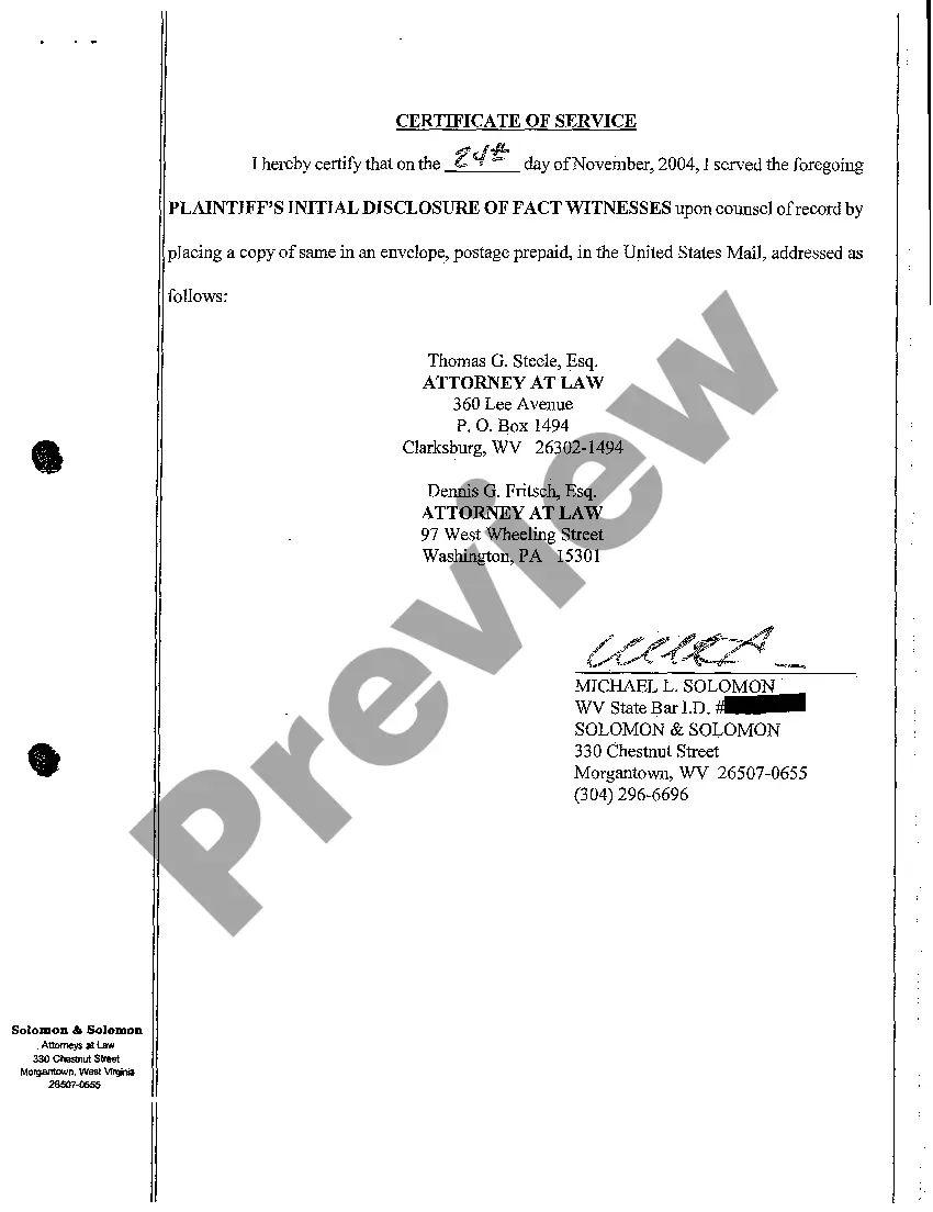 Preview A08 Plaintiff's Initial Disclosure of Fact Witnesses