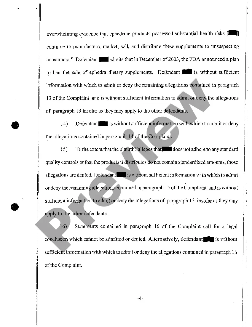 Get A04 Answer and Affirmative Defenses on Behalf of Defendant Preview A04 Answer and Affirmative Defenses on Behalf of Defendant