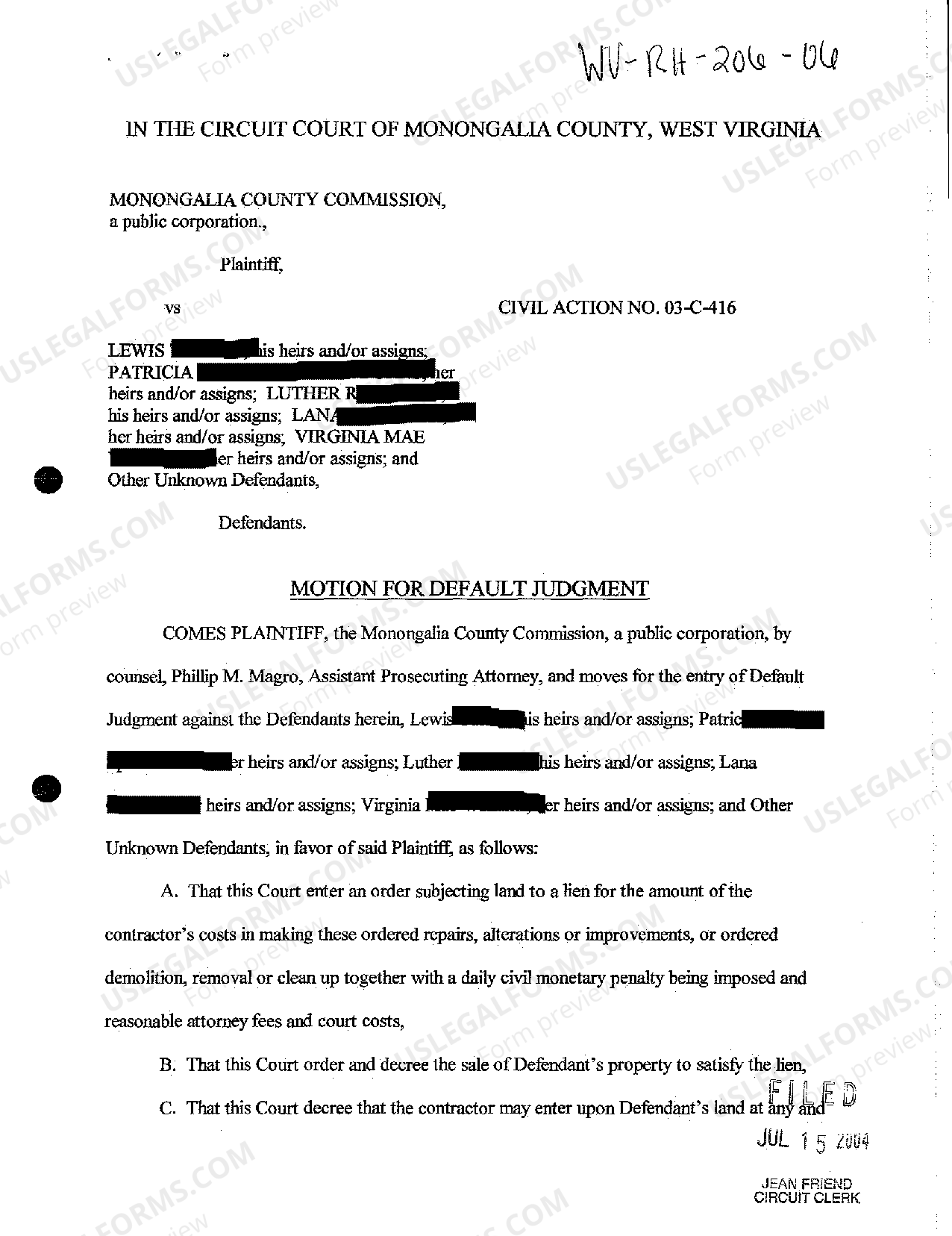 West Virginia Motion for Default Judgment US Legal Forms