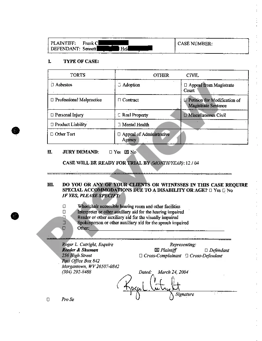 Preview A01 Civil Case Information Statement